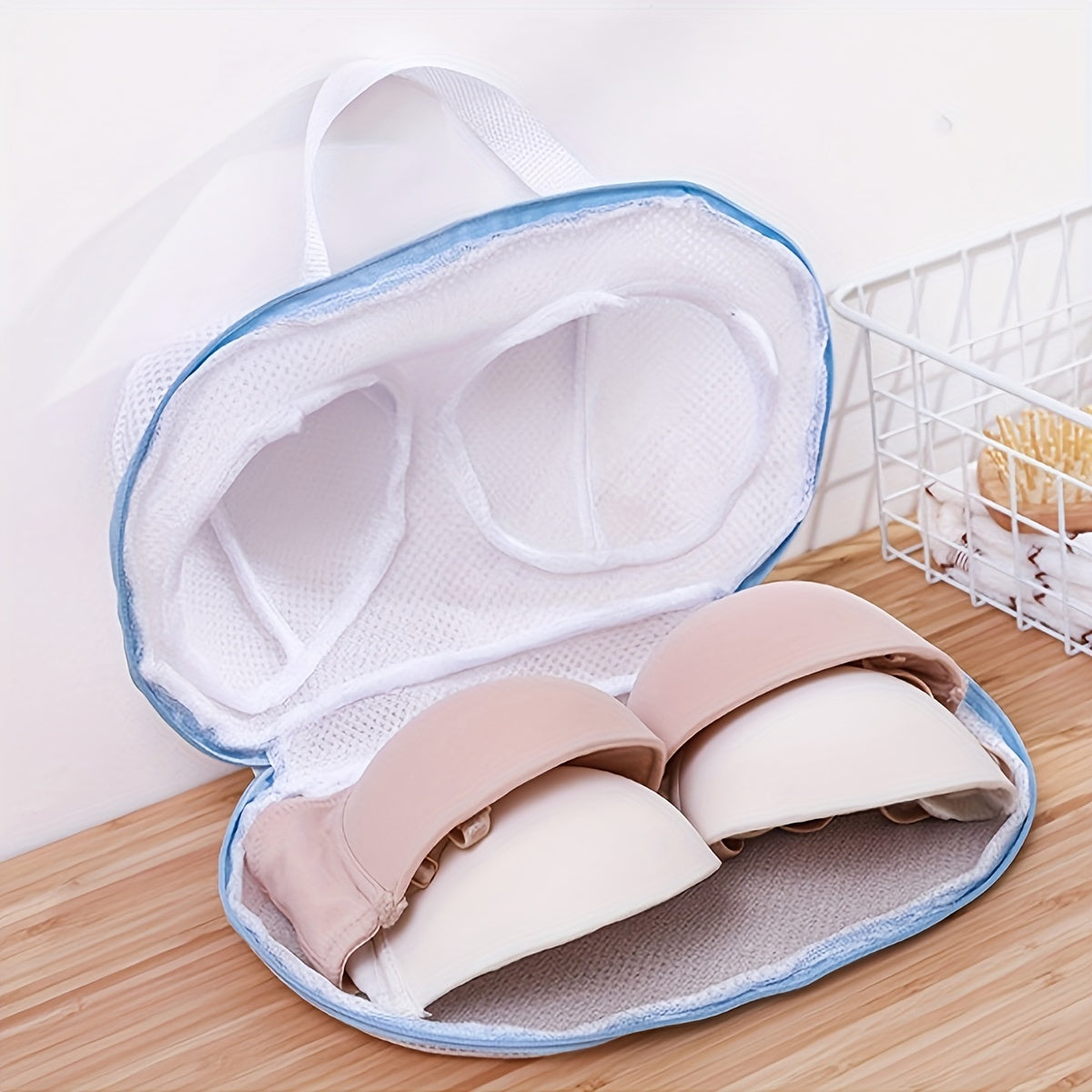 Bolsa de lavandería duradera para sujetadores - Protector de lavado de malla con cierre de cremallera para prendas delicadas, forma redonda, material tejido, paquete de 1