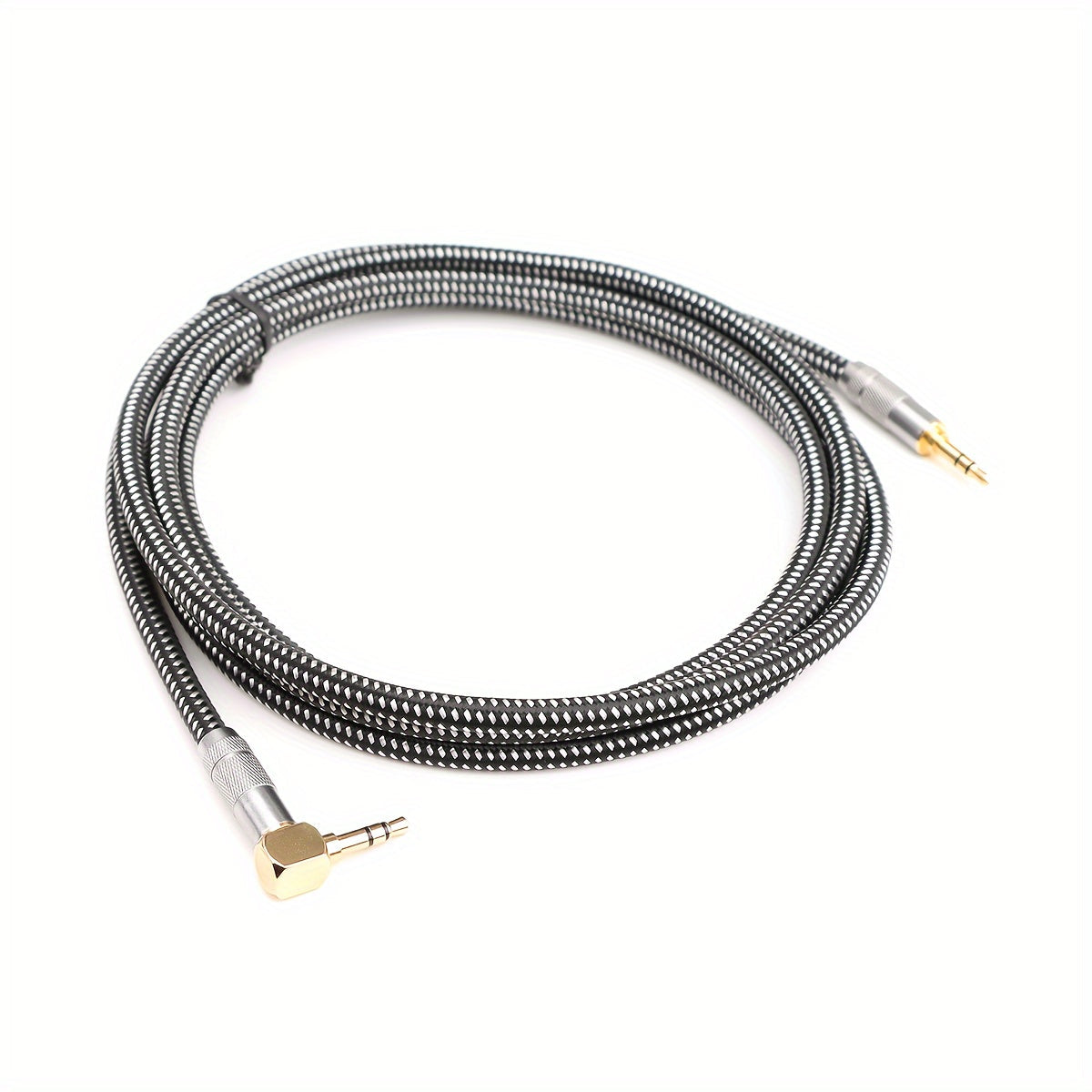 Cable de Audio i-ZCLIVE de 3.5 mm con Conectores Chapados en Oro, Diseño Plano Antienredos Doble Capa Blindado, Malla Negra y Blanca & Carcasa de Aleación de Zinc para Auriculares, Teléfonos, Subwoofer, Computadoras