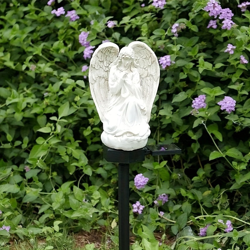 Estatua de ángel de resina alimentada por energía solar, luz de camino de montaje semihundido, accesorio de iluminación de paisaje decorativo, con batería de níquel de 600mAh, control de interruptor, sin control remoto, para jardín, césped, decoración fe