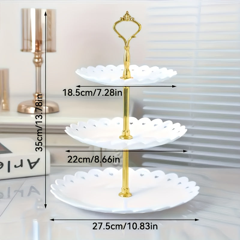 2 piezas de Expositores de Postres de Plástico de Estilo Europeo de 3 Niveles, Bandejas de Servicio de Pasteles y Repostería Seguras para Alimentos con Bordes Festoneados para Bodas, Cumpleaños, Fiestas de Té y Reuniones Festivas - Decoraciones Elegantes
