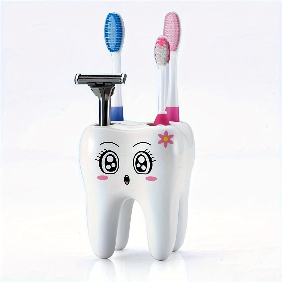 1 Pieza, Soporte Para Cepillo De Dientes Con Forma De Diente De Caricatura, Organizador Independiente De Plástico, Almacenamiento Diario Multiusos Y Estante Para Bolígrafos De Escritorio, Accesorios De Baño