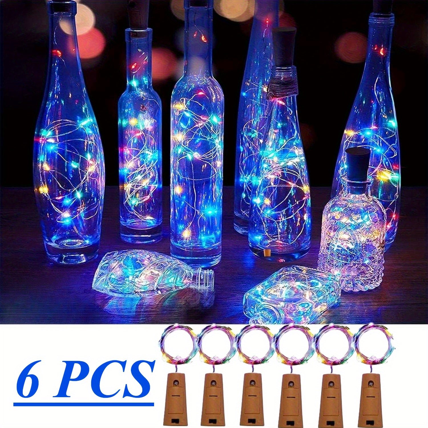 Luz LED para botella de vino - Luces de cuerda de hada de corcho LED de colores, control de botón alimentado por batería para Navidad, fiestas, bodas y decoración del hogar - Decoración interior de plástico, iluminación de festivales, atmósfera de fiesta
