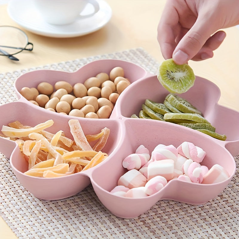 Bandeja de servir con forma de corazón de 4 secciones YUHUPHYLLIC, plástico seguro para contacto con alimentos, versátil para Navidad, Halloween, Pascua, Hanukkah - Ideal para aperitivos, postres, condimentos, bocadillos, frutas, nueces, dulces, papas fr
