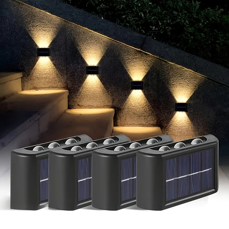 6 lámparas de pared LED, eficientes energéticamente, con carga solar, montaje semiempotrado, construcción de metal con pantalla de PVC, ideales para iluminación exterior e interior, lámparas de pared modernas, duraderas, apliques de pared para exteriores
