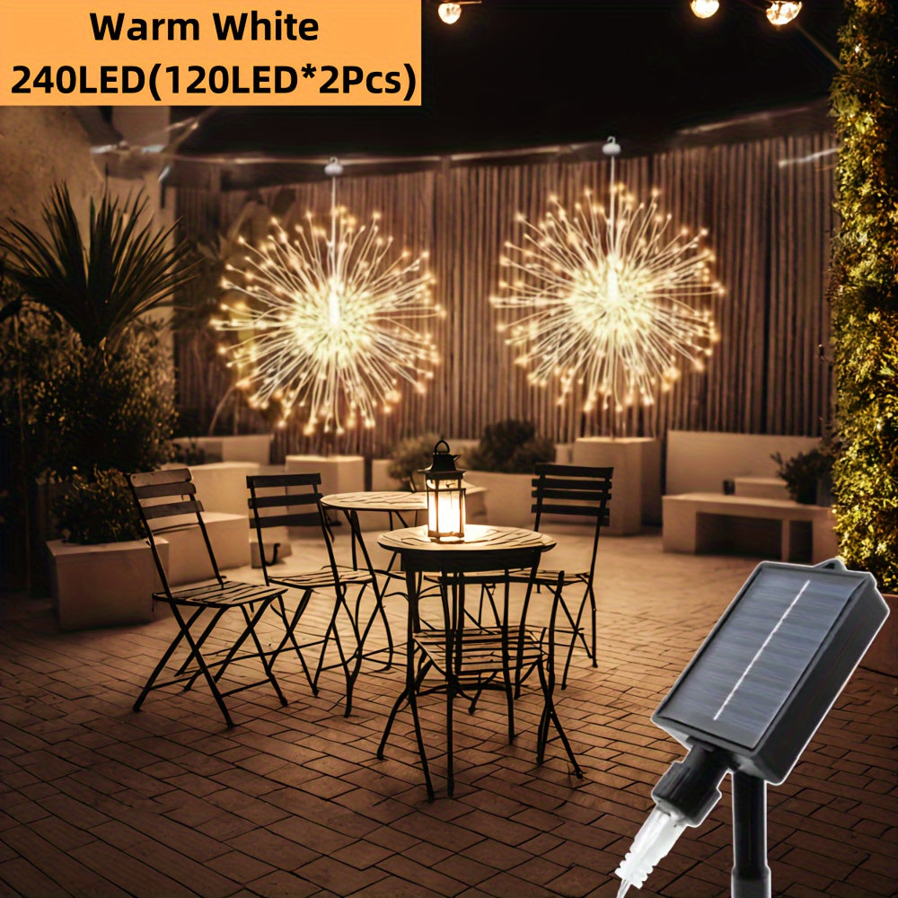2 piezas/4 piezas, luces solares colgantes para jardín con efecto de fuegos artificiales, esferas luminosas estrelladas con 240/480 LED, 8 modos, luces de hadas con alambre de cobre para patio, sombrilla, alero, árbol, carpa, decoración de Año Nuevo y Na