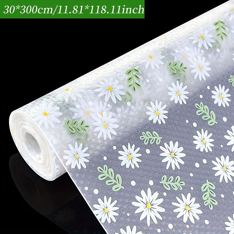 1 Rollo de Forro Impermeable para Cajones, Patrón de Hoja Verde Crisantemo Pequeño para Armarios y Encimeras de Cocina - Papel Especial para Zapateros, Alfombrilla EVA Antivaho para Nevera, Armario - Antideslizante y Cortable, Uso Múltiple en Varios Esce