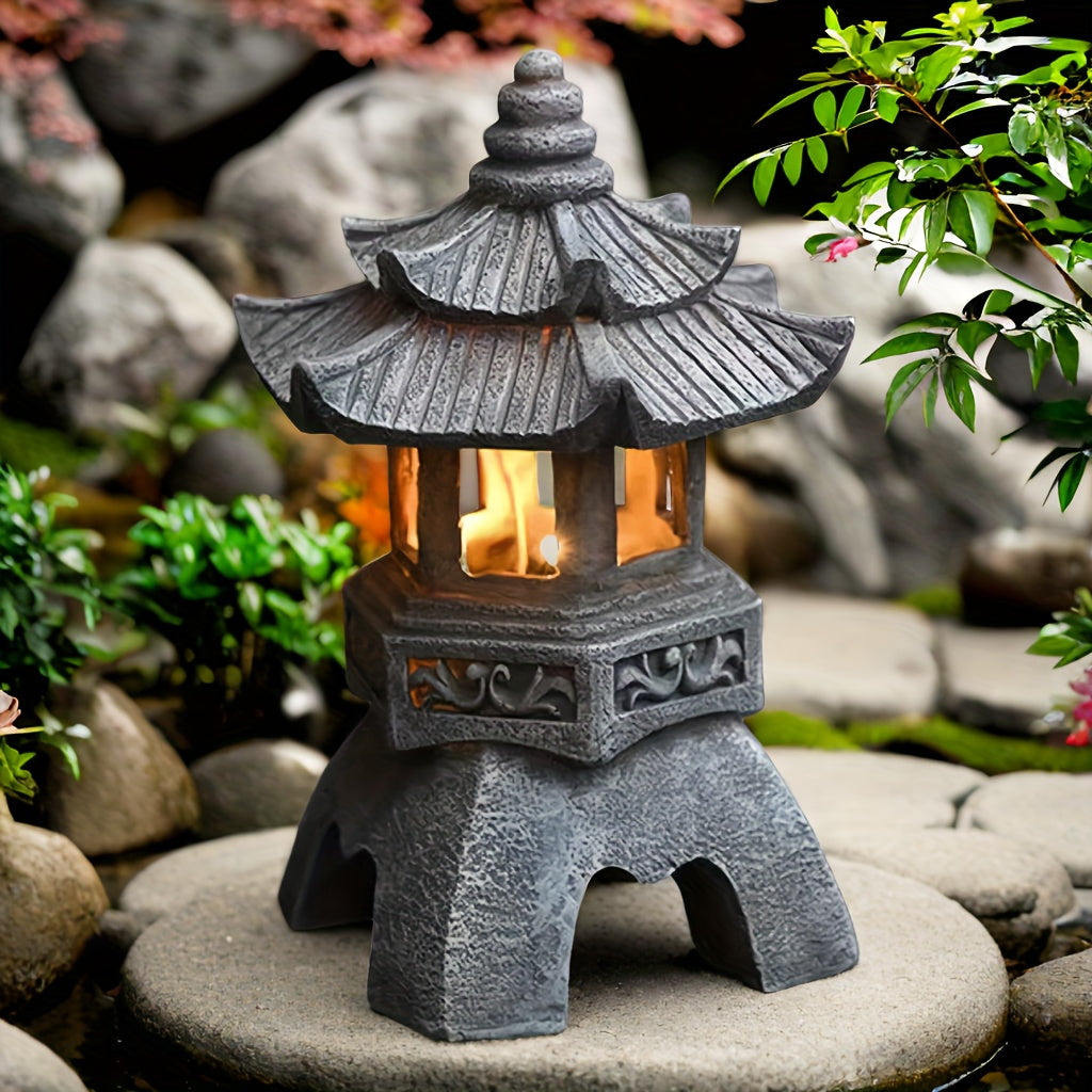 1PC Decoraciones Zen para Exteriores/Interiores - Estatua de Linterna Pagoda con Energía Solar, IPX4Añade encanto artístico a tu jardín, patio y balcón ajardinado, ¡el regalo perfecto para decoración de patio!