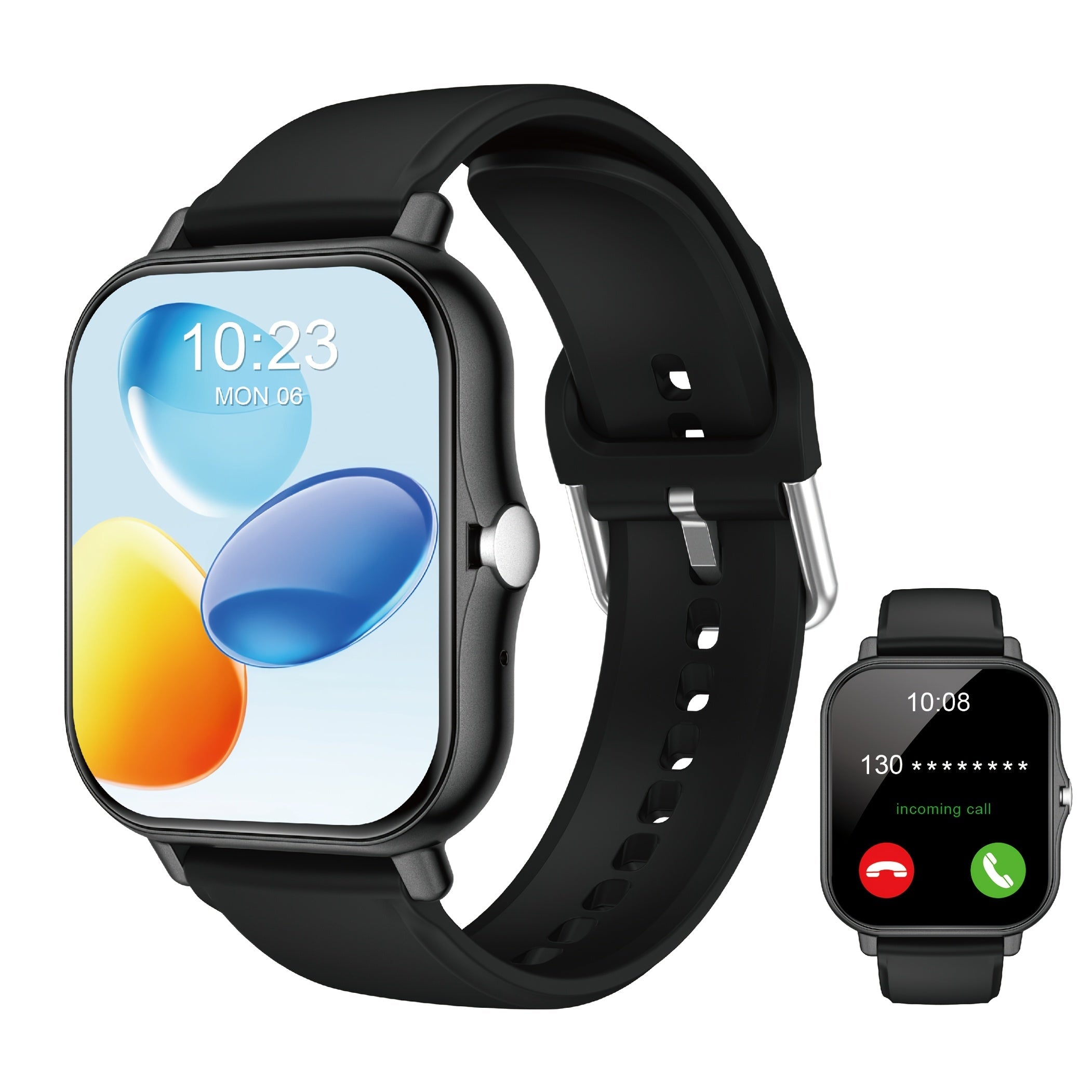 Reloj deportivo inteligente con pantalla táctil de 1.83 pulgadas, correa de silicona, pedómetro unisex para exteriores, múltiples caras del reloj disponibles, llamadas inalámbricas, controles remotos de cámara, despertador, pronósticos meteorológicos, cu