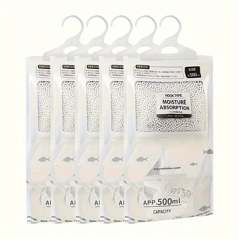 Bolsas deshumidificadoras de ropa y hogar de 500ml, absorción de humedad sin electricidad, paquete de 5, para armarios y hogares, absorbe la humedad, no requiere energía