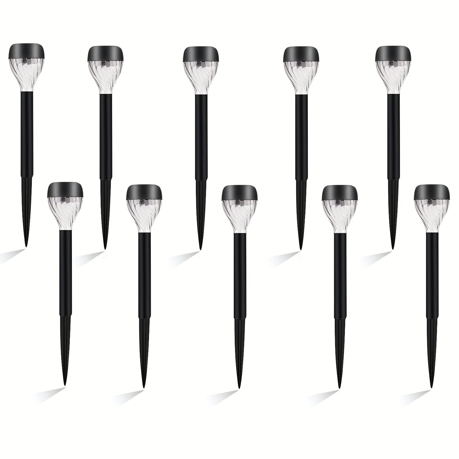 10 luces solares para jardín KOLYC, encendido/apagado automático, resistentes, plástico duradero con acabado metálico pulido y negro envejecido, instalación semienterrada fácil para caminos, jardines, patios, césped, decoración exterior, iluminación sola