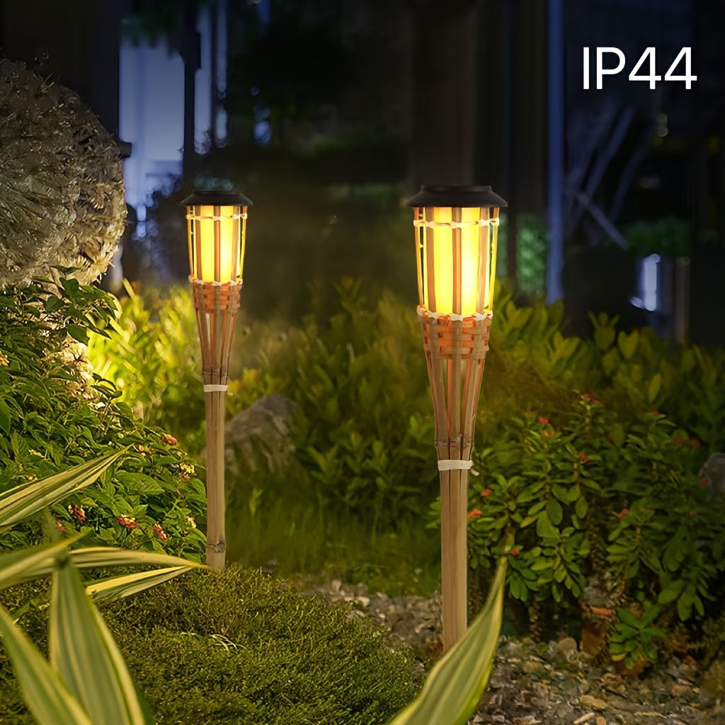 Faroles de bambú alimentados por energía solar, antorchas de arte de bambú, iluminación decorativa LED para exteriores, luces de jardín solares, luces de césped para caminos, jardines, patios, jardines, decoraciones festivas para Navidad, Halloween y Año