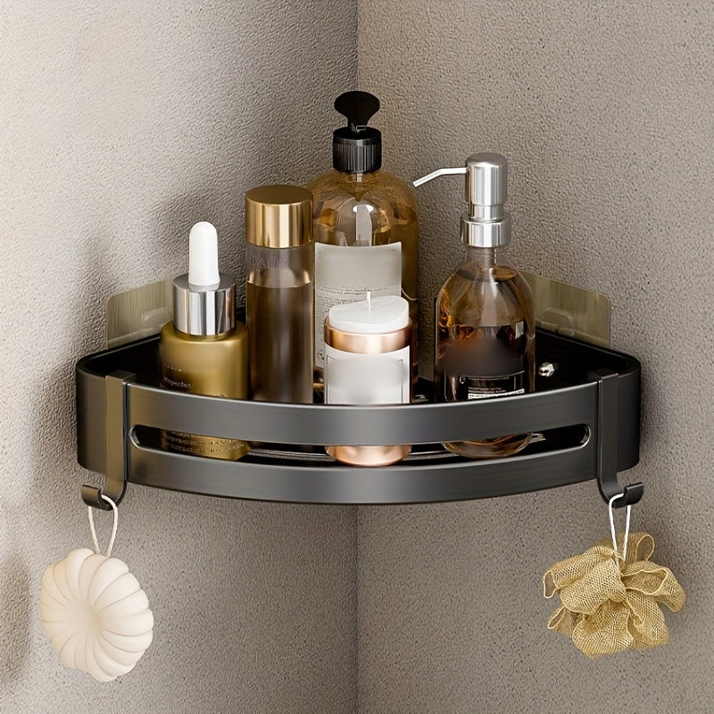1/2/3 Piezas Estante de Aluminio para Baño Sin Taladro - Repisa de Esquina Montada en Pared para Champú, Maquillaje y Accesorios