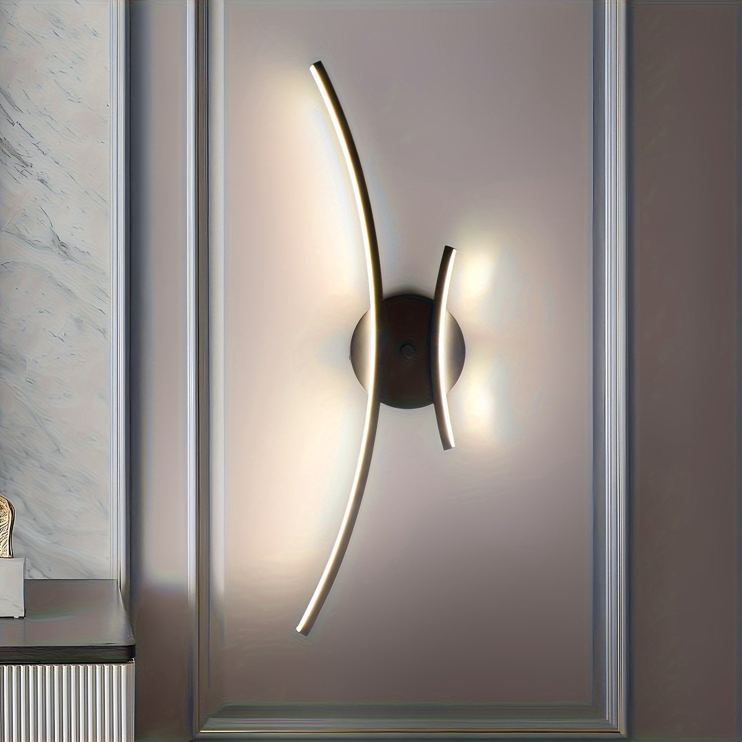 1pc Luminaria de pared moderna LED de iluminación interior, lámpara de pared lineal, pantalla de sombra metálica semiempotrada para baño, sala de estar, comedor, decoración de espejo de pared, incluye hardware de instalación, cableado, 85V-265V