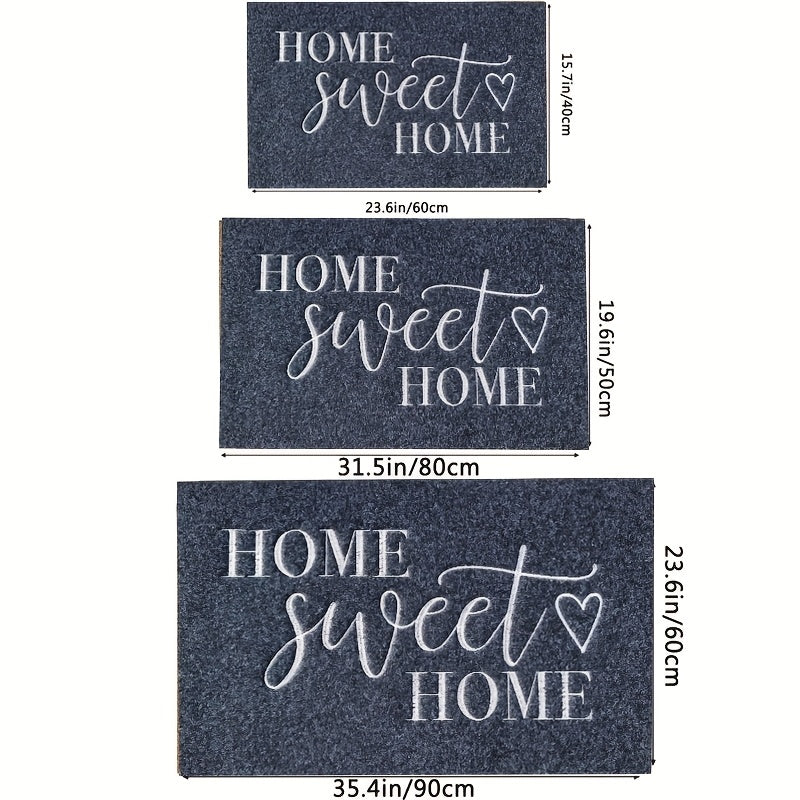 Tapete de bienvenida Hogar Dulce Hogar – Tapete azul acogedor con letras blancas, poliéster lavable a máquina, ideal para entrada, cocina, sala o dormitorio, tapete de bienvenida para interiores | Detalle acogedor para el hogar | Tapete lavable a máquina