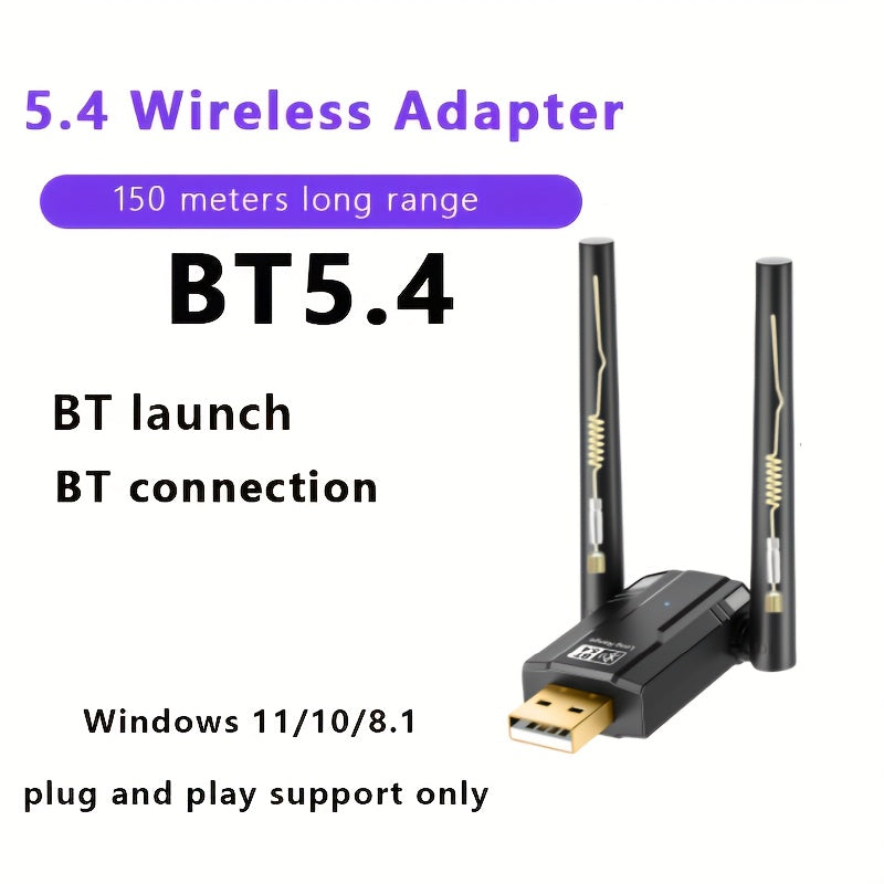Adaptador inalámbrico 5.4, receptor y transmisor inalámbricos USB, nuevo adaptador inalámbrico dual 5.4 con antena, alcance de transmisión de 150 metros, compatible con versiones inalámbricas 5.3/5.1/5.0/4.0/3.0, para sistemas de sonido inalámbricos/auri