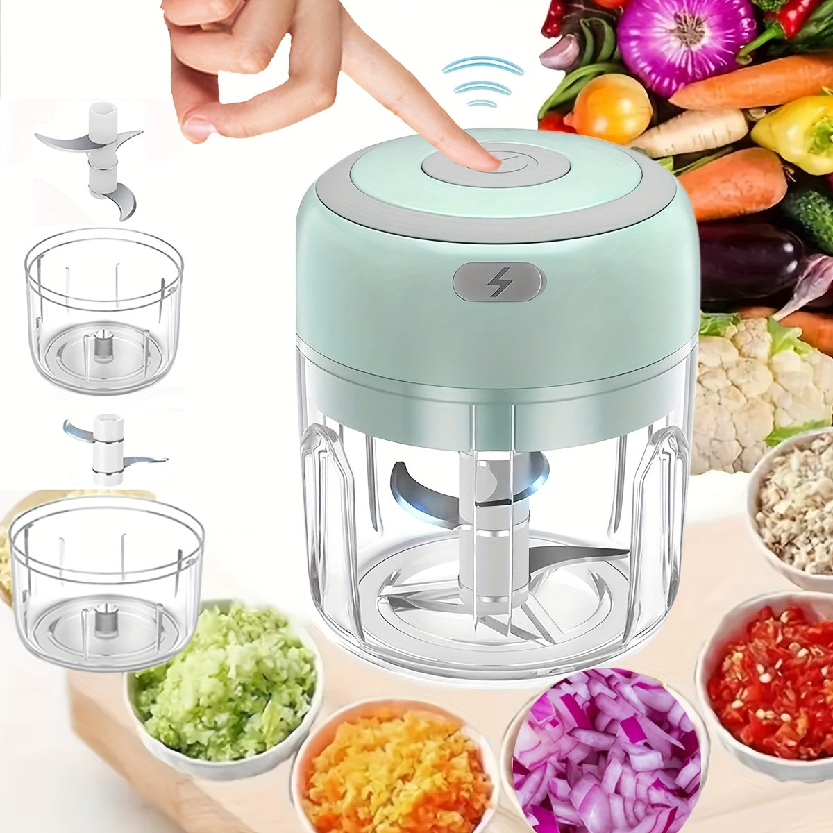 Picadora de ajo eléctrica inalámbrica, 100ML/250ML, procesadora de alimentos portátil mini, mezcladora de verduras recargable por USB para nueces, chile, cebolla, carne picada y especias, sin BPA, 1000 RPM, material plástico, herramienta de preparación d