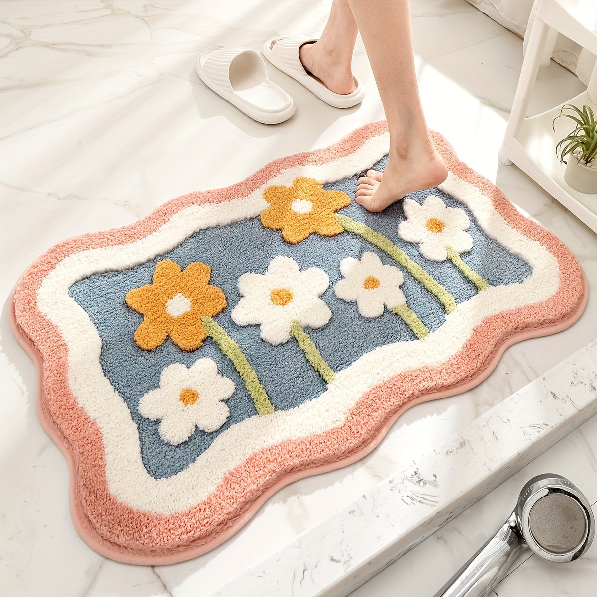 1pc DAJIANG Alfombra de Baño de Forro Polar Extra Suave - Diseño Floral, Antideslizante & Ultra Absorbente, Cómoda para el Suelo del Baño, Lavabo, Bañera, Ducha - Lavable a Máquina, Poliéster, Tapete de Baño