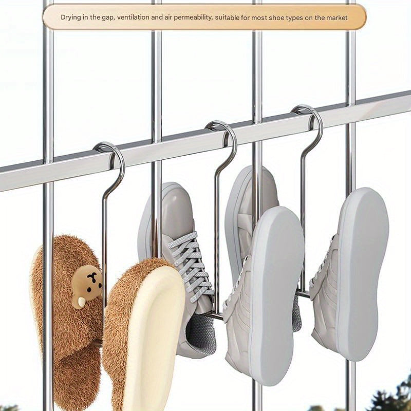Conjunto de 3 Piezas de Estante para Secar Zapatos en Forma de U de Acero Inoxidable - A Prueba de Viento, Secado Rápido, Ahorro de Espacio con Ganchos Montados en la Pared para Uso Exterior e Interior, Ventilación Vertical para Secado, Estante de Secado