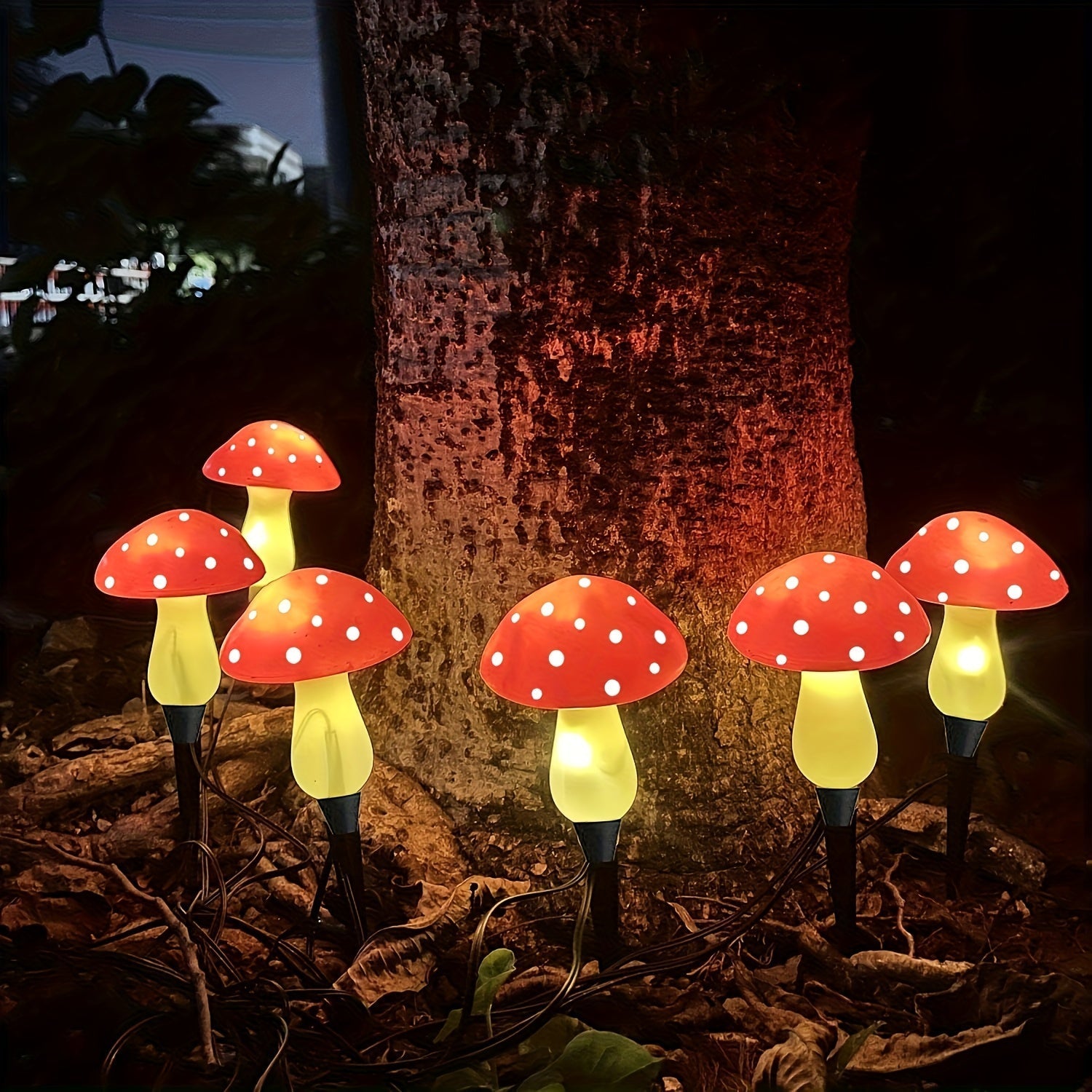 Luces de hadas con forma de hongo solares AMILL, 8 modos, decoración para jardín exterior, iluminación de paisaje con hongos rojos y amarillos brillantes para San Valentín, bodas y fiestas navideñas, decoración de hongos