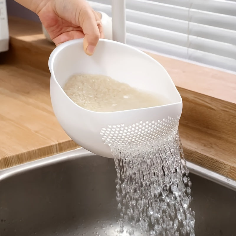 1pieza Cernidor multifuncional de cocina para arroz y verduras - Duradero plástico PP, fácil de usar, no requiere baterías, ideal para limpiar arroz y verduras, herramienta de limpieza de arroz | Diseño ergonómico | Drenaje eficiente