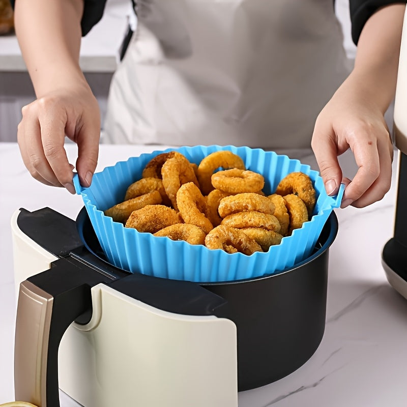 1 pieza de funda de silicona reutilizable para freidor de aire - No inflamable, fácil de limpiar, perfecta para pollo, papas fritas y más, compatible con hornos y microondas, esencial para la cocina para hornear y cocinar, accesorios para freidor de aire