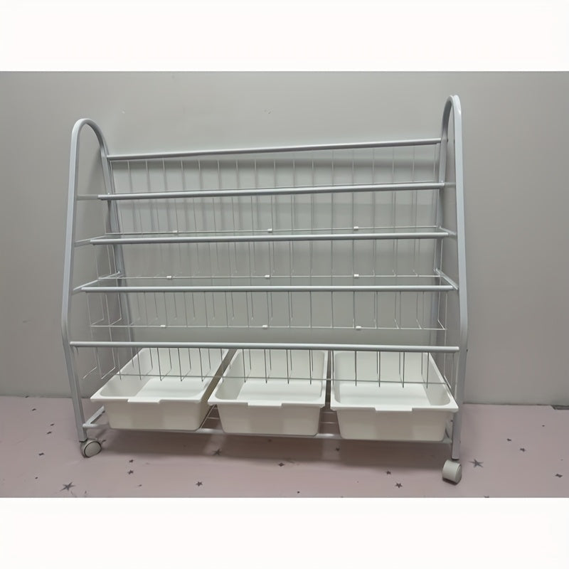 Estantería Metálica Multifuncional, Almacenamiento Integrado para Libros y Juguetes, Estantería Móvil de Varios Niveles, Diseño Minimalista Elegante Adecuado para Dormitorio, Sala de Estar, etc. Blanco