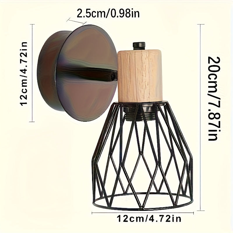 2 Piezas de Apliques Industriales - Lámpara de Pared con Cabeza Ajustable y Jaula Metálica Negra, Iluminación Semi-Encastrada Moderna para Sala, Dormitorio o Cocina, Escaleras - Compatible con Alexa, Base E26 (Bombillas No Incluidas), Luces Laterales Con