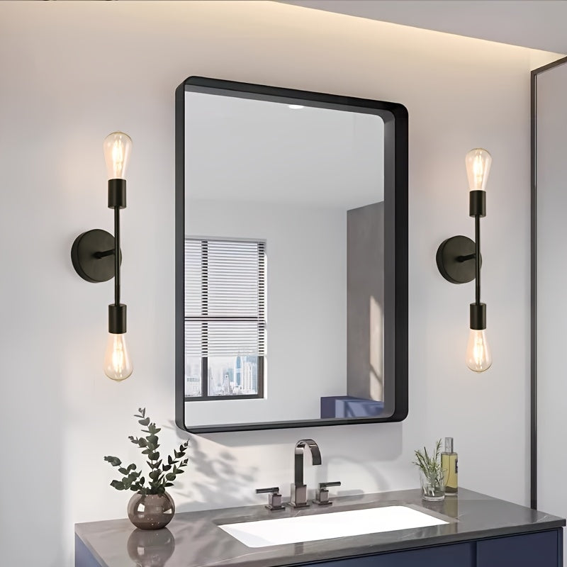 Arandela Minimalista Moderna de 2 Luces con Base E27 - Aplique Semiempotrado en Hierro Fundido para Entrada, Pasillo, Baño, Escaleras y Dormitorio (Sin Bombillas Incluidas), Iluminación Elegante para Sala, Acabado Pintado