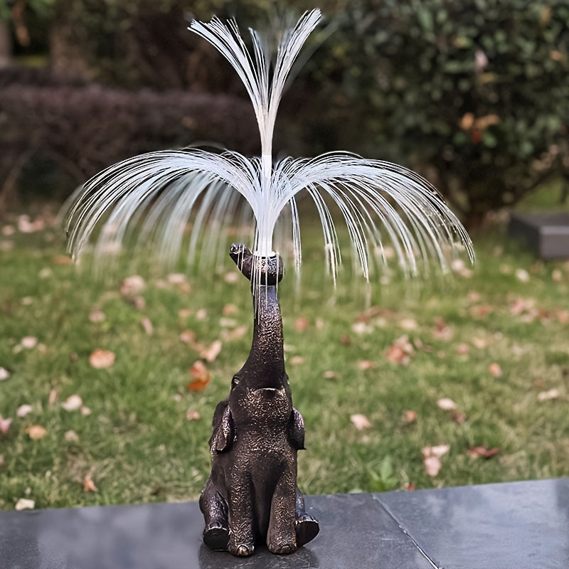 1pc Estatua de elefante de resina alimentada por energía solar, decoración de jardín de tema animal de alta eficiencia energética con acabado de encaústica, control de interruptor, batería de níquel de 600mAh, decoración para jardín, balcón, porche, esta