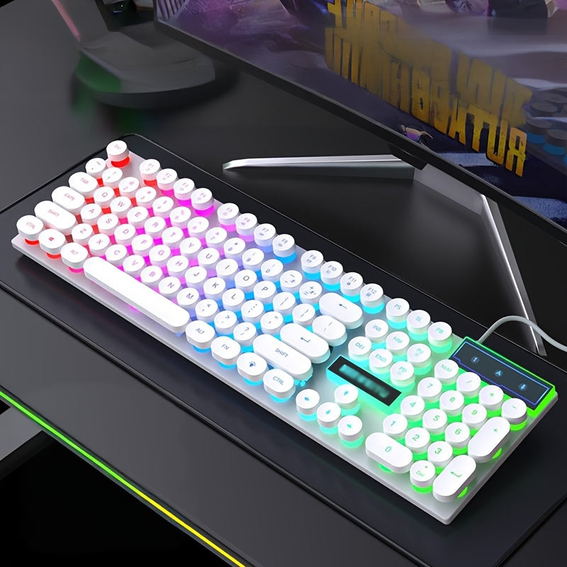 Teclado mecánico y mouse retro alámbrico, set gaming con retroiluminación multicolor, teclas estilo punk, para esports y oficina, periféricos de computadora, USB plug and play, sensación mecánica