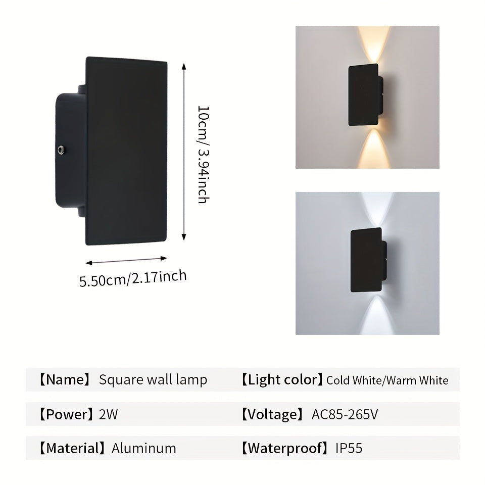 Luz LED para pared, cuerpo de lámpara de aluminio, 2W, voltaje AC85-265V, para interiores, dormitorio o iluminación exterior