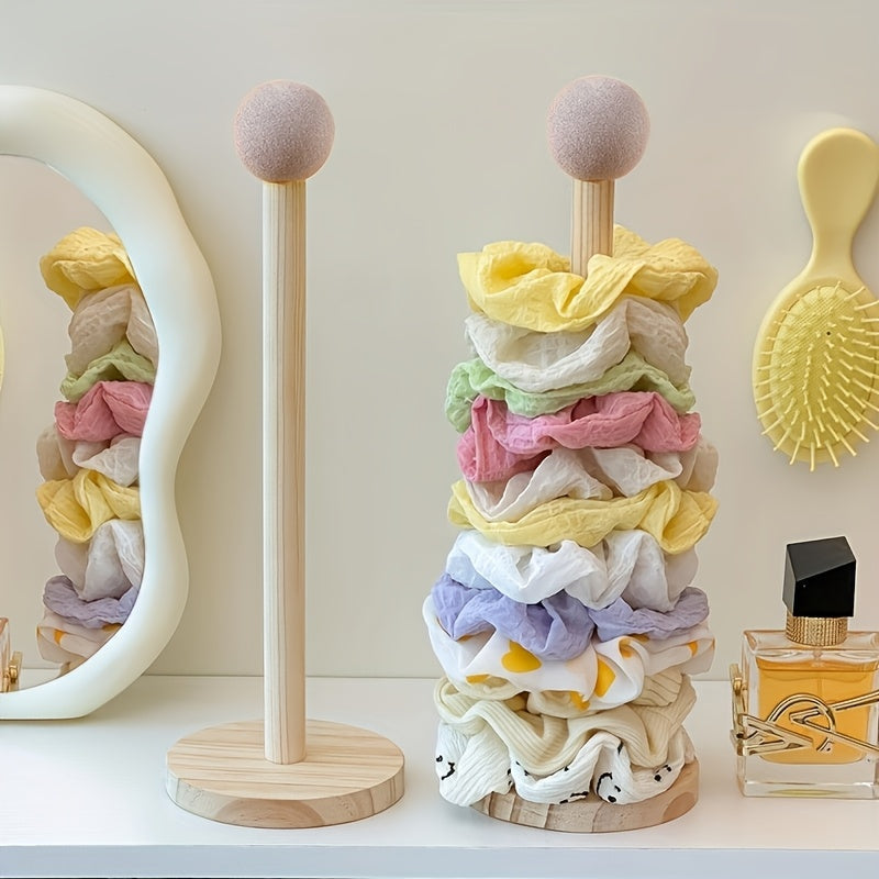 Organizador de Accesorios para el Cabello en Madera Sólida | Diseño Multinivel, Adecuado para Lazos, Clips y Joyería | Colores Neutros Suaves | Almacenamiento Duradero con Base Texturizada | Decoración del Hogar, Accesorios de Peinado y Exhibición de Joy