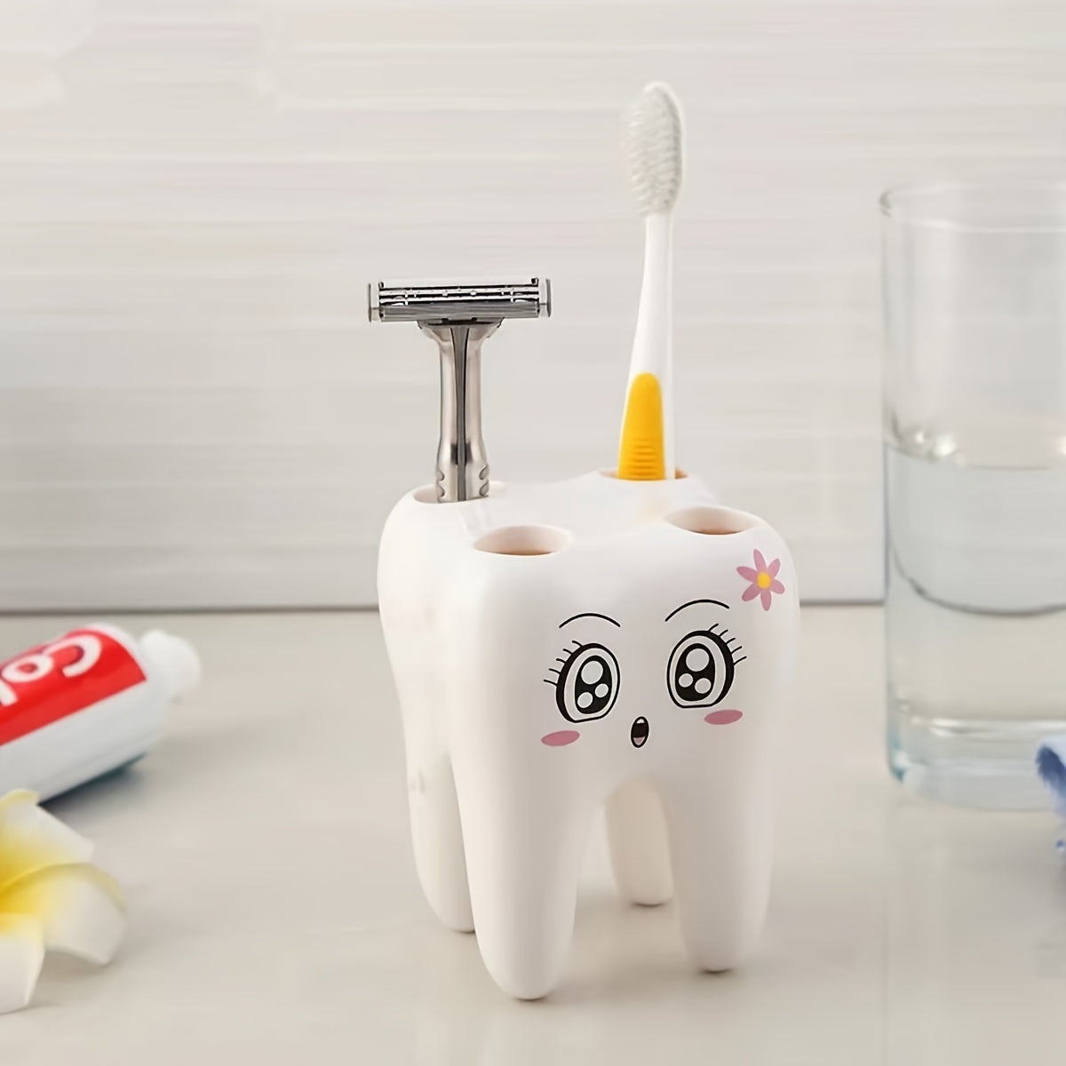 1 Pieza, Soporte Para Cepillo De Dientes Con Forma De Diente De Caricatura, Organizador Independiente De Plástico, Almacenamiento Diario Multiusos Y Estante Para Bolígrafos De Escritorio, Accesorios De Baño