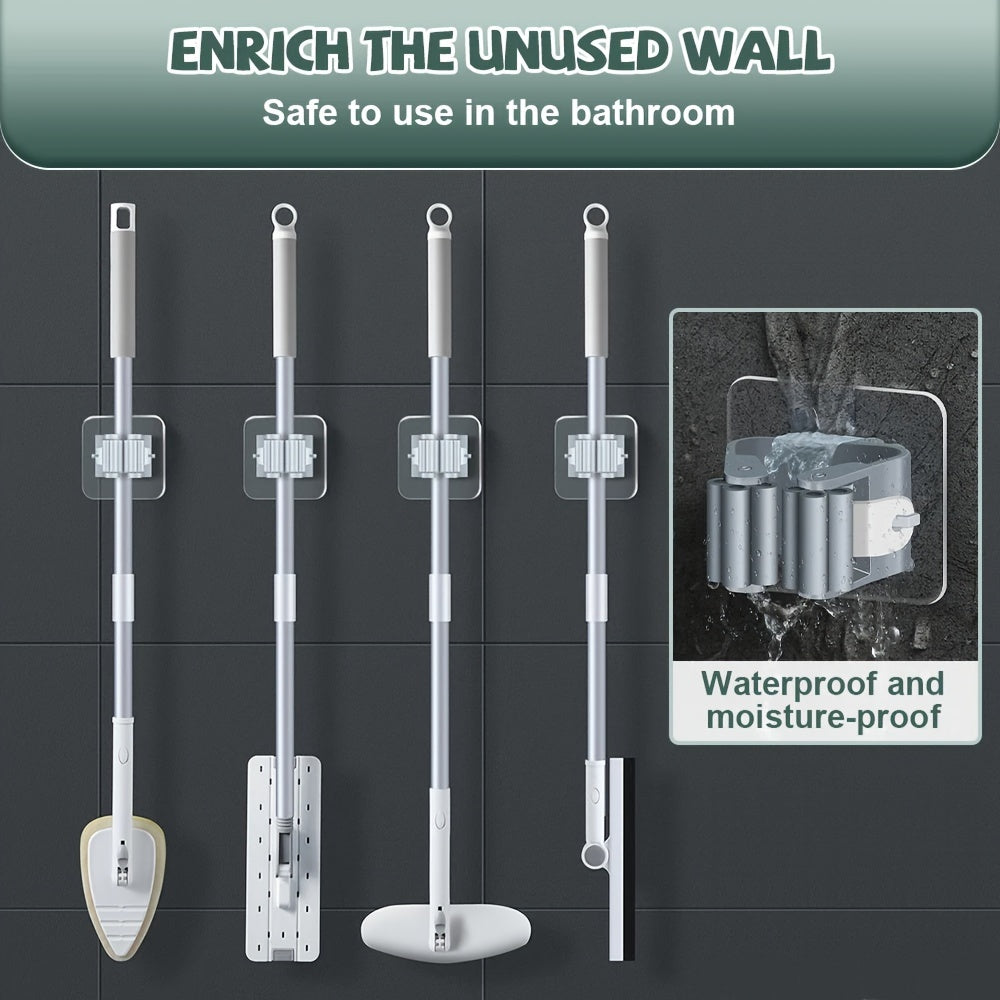 4 Ganchos para Montar en Pared sin Taladro, Organizador de Plástico Impermeable y Anticorrosivo Multiusos con Diseño Moderno, Ahorrador de Espacio para Baño y Cocina, Soporte para Escoba y Fregona, Accesorios de Limpieza, Gancho de Alta Calidad, Diseño M