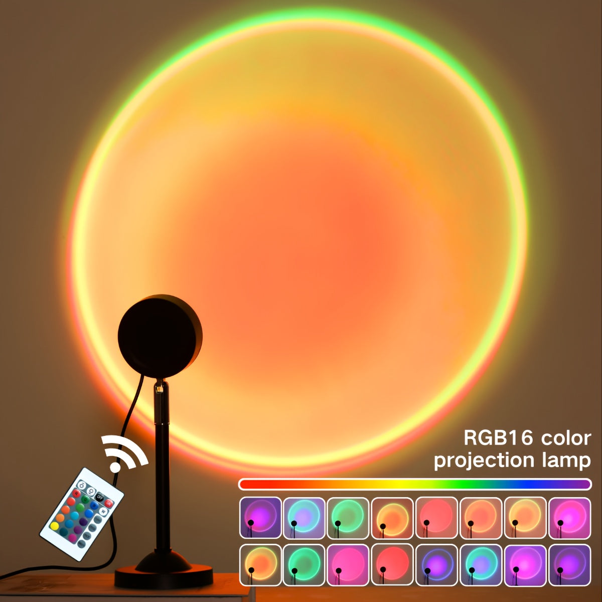 1pc Lámpara de Proyección de Puesta de Sol USB Creativa y Moderna, Proyector de Luz Arcoíris Romántico, Adecuado para Decoración de Dormitorio y Sala de Estar, Brillo Ajustable, Muy adecuada como lámpara de mesa del dormitorio, fondo fotográfico, creando