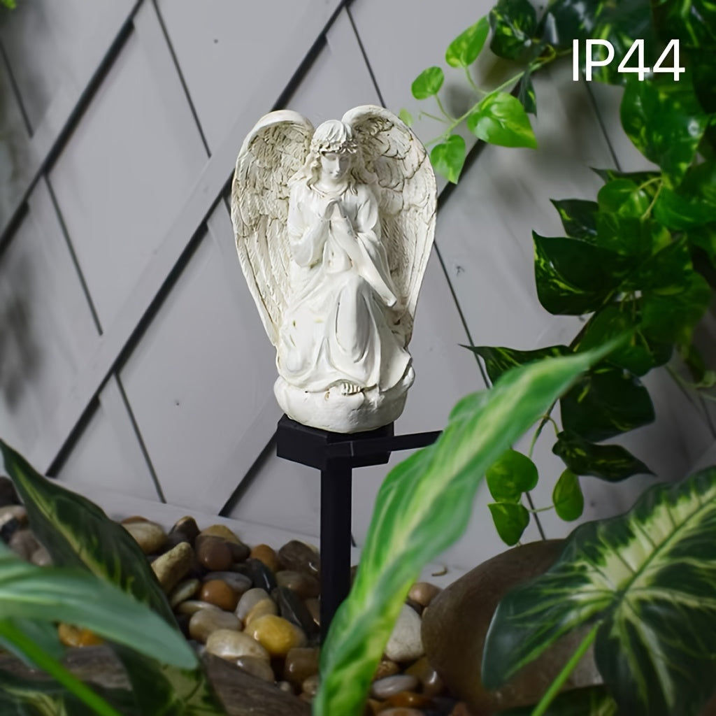 Estatua de ángel de resina alimentada por energía solar, luz de camino de montaje semihundido, accesorio de iluminación de paisaje decorativo, con batería de níquel de 600mAh, control de interruptor, sin control remoto, para jardín, césped, decoración fe