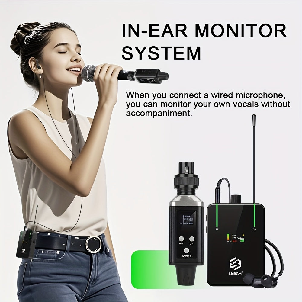 Monitores inalámbricos intraurales profesionales UHF LMBGM con carga USB, pantalla a color TFT, 16 frecuencias seleccionables, función de ganancia de audio, carga USB-C y conector XLTR para conciertos, estudios de grabación, presentaciones en vivo, activ