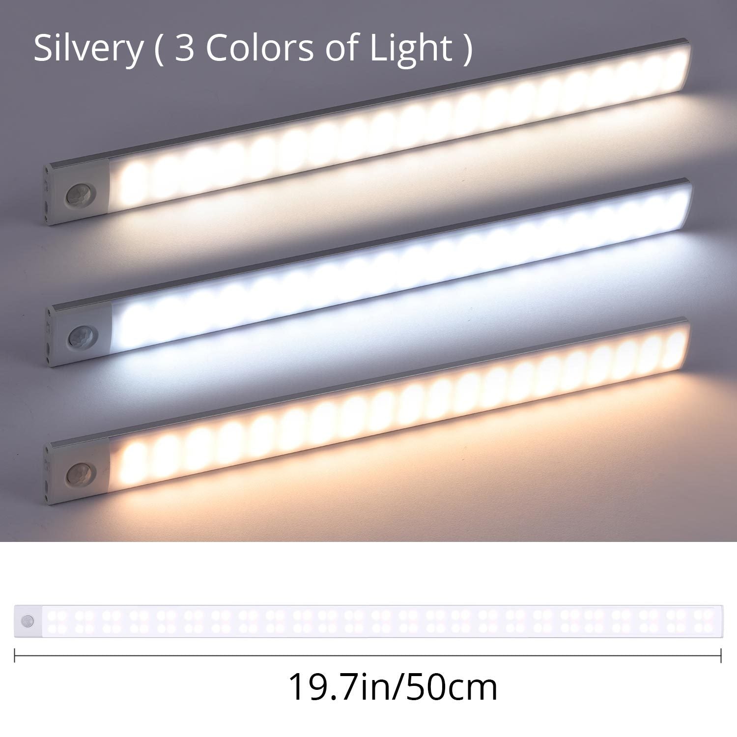 1pc KATHYLIGHT LED Sensor de movimiento Luz de gabinete, Aplique de tira de metal cepillado con control de voz, Inalámbrico magnético USB recargable, Apagado automático, Accesorio desmontable, Pantalla de plástico, para armario, armario, cocina, escalera