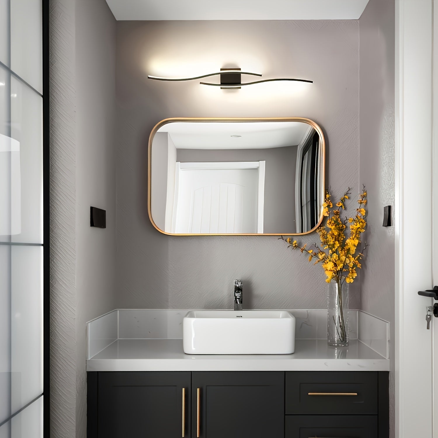 Luz de techo LED moderna con forma de ola, montaje semienterrado de metal, brillo ajustable, acabado cromado pulido, brillo dorado cálido, instalación fácil, compatible con Alexa, ideal para dormitorio, sala de estar, cocina, baño, villa, restaurante, ca