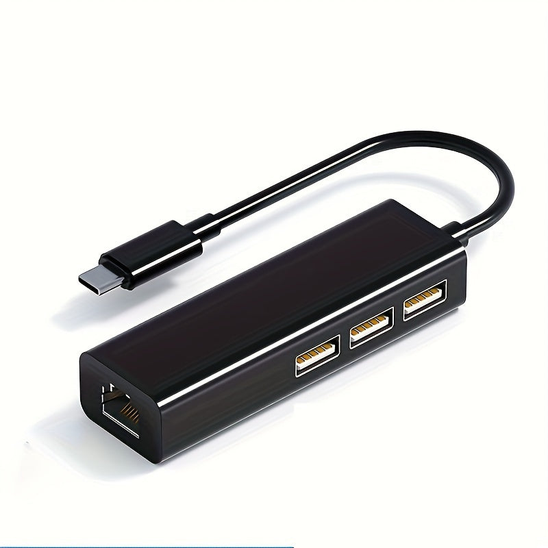 Adaptador 4 en 1 de alta velocidad, convertidor de tarjeta de red USB a RJ45 de 100 Mbps, concentrador USB de 3 puertos, Plug and Play, sin controladores, compatible con computadora portátil/escritorio/TV Box, fácil disipación de calor, material ABS, dis