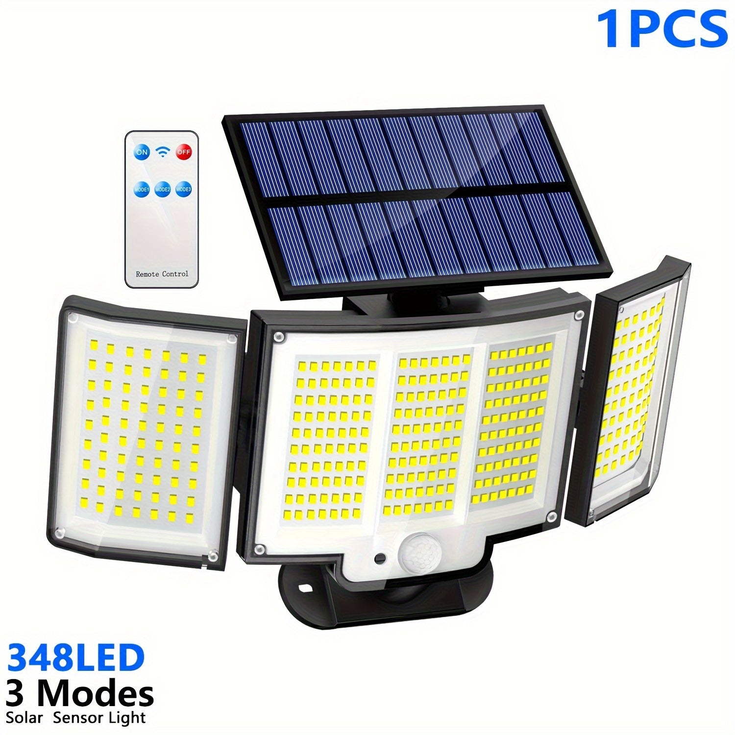 1 unidad/2 unidades de luz solar exterior, luz de seguridad con 348 LEDs y control remoto, foco de pared con sensor de movimiento de 3 cabezales, 270° de ángulo amplio, 3 modos de iluminación, lámpara para jardín, patio, garaje, puerta principal, piscina