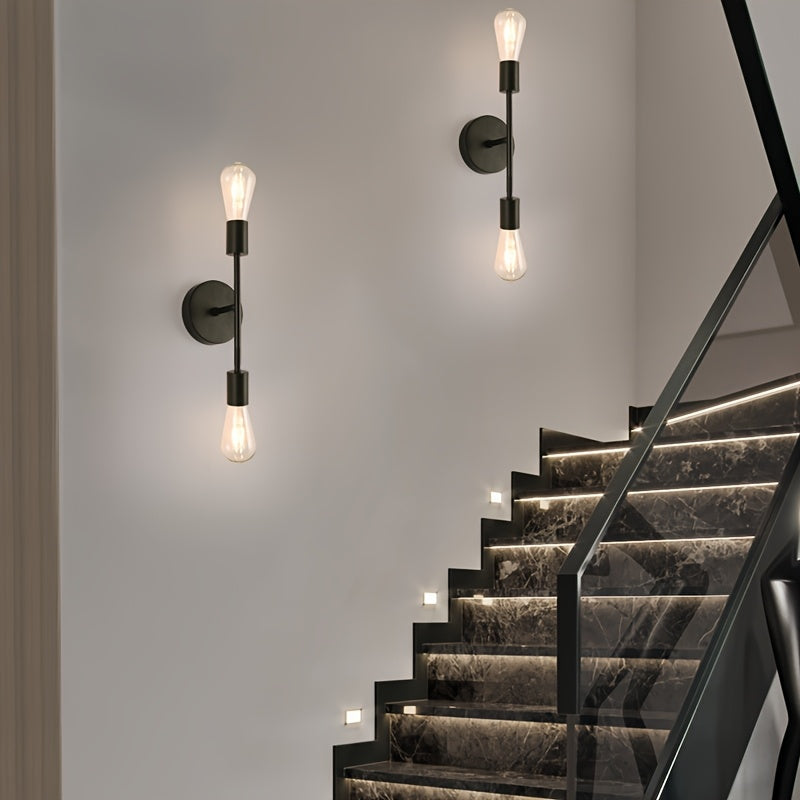 Arandela Minimalista Moderna de 2 Luces con Base E27 - Aplique Semiempotrado en Hierro Fundido para Entrada, Pasillo, Baño, Escaleras y Dormitorio (Sin Bombillas Incluidas), Iluminación Elegante para Sala, Acabado Pintado