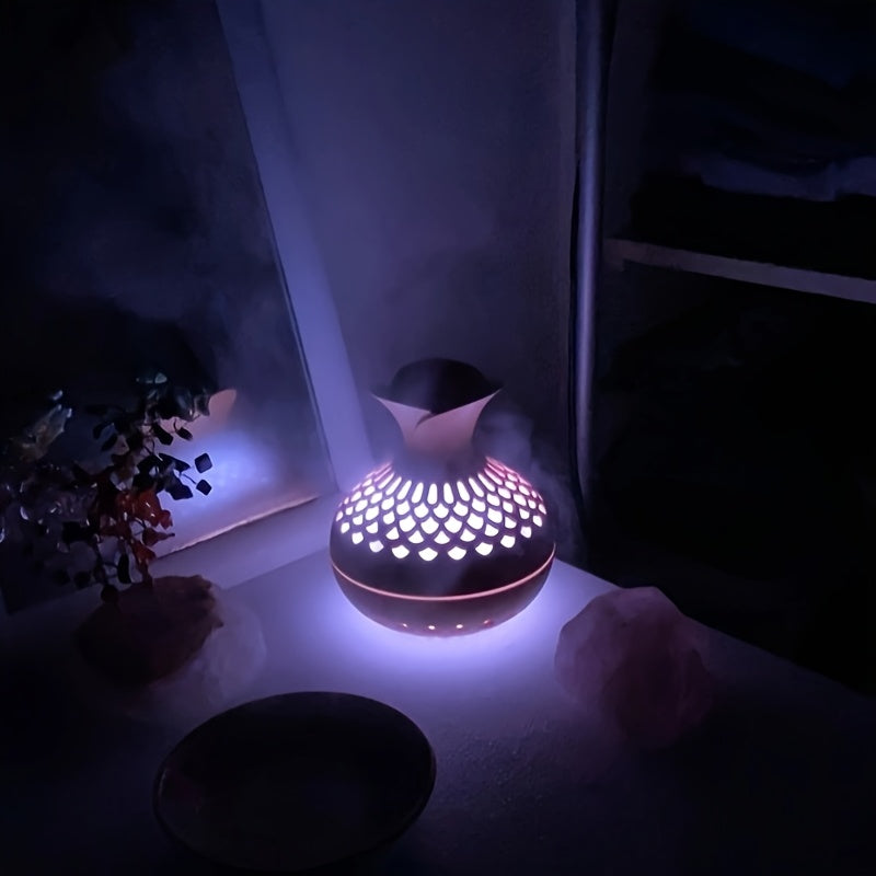 1pieza Humidificador de madera en forma de flor con luz LED de colores, capacidad de 10.14oz, dos modos de pulverización, alimentado por USB, funcionamiento por evaporación, ideal para dormitorio, oficina en casa y regalo de cumpleaños