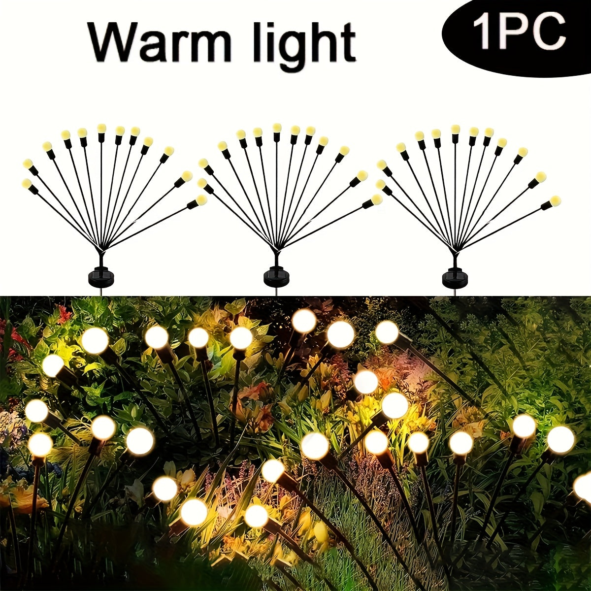 Luces Solares de Jardín FACHOI con Lucecitas LED - 12 Luces Cálidas Blancas, 8 Modos de Iluminación, Impermeable, Decoración para Exteriores y Caminos en Fiestas, Bodas y Festivales