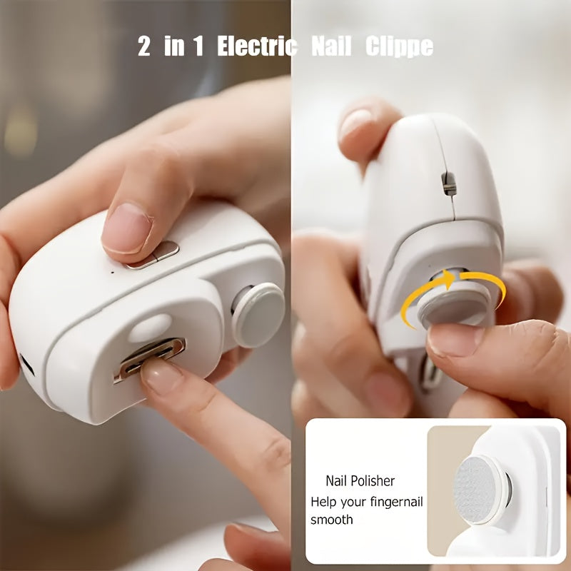 2 en 1 cortador de uñas eléctrico y pulidor - Recargable por USB con luz, herramienta multifuncional para el cuidado de las uñas para uso en casa y salón, diseño seguro, sin olores y portátil - Ideal regalo de San Valentín, suministros para el cuidado de