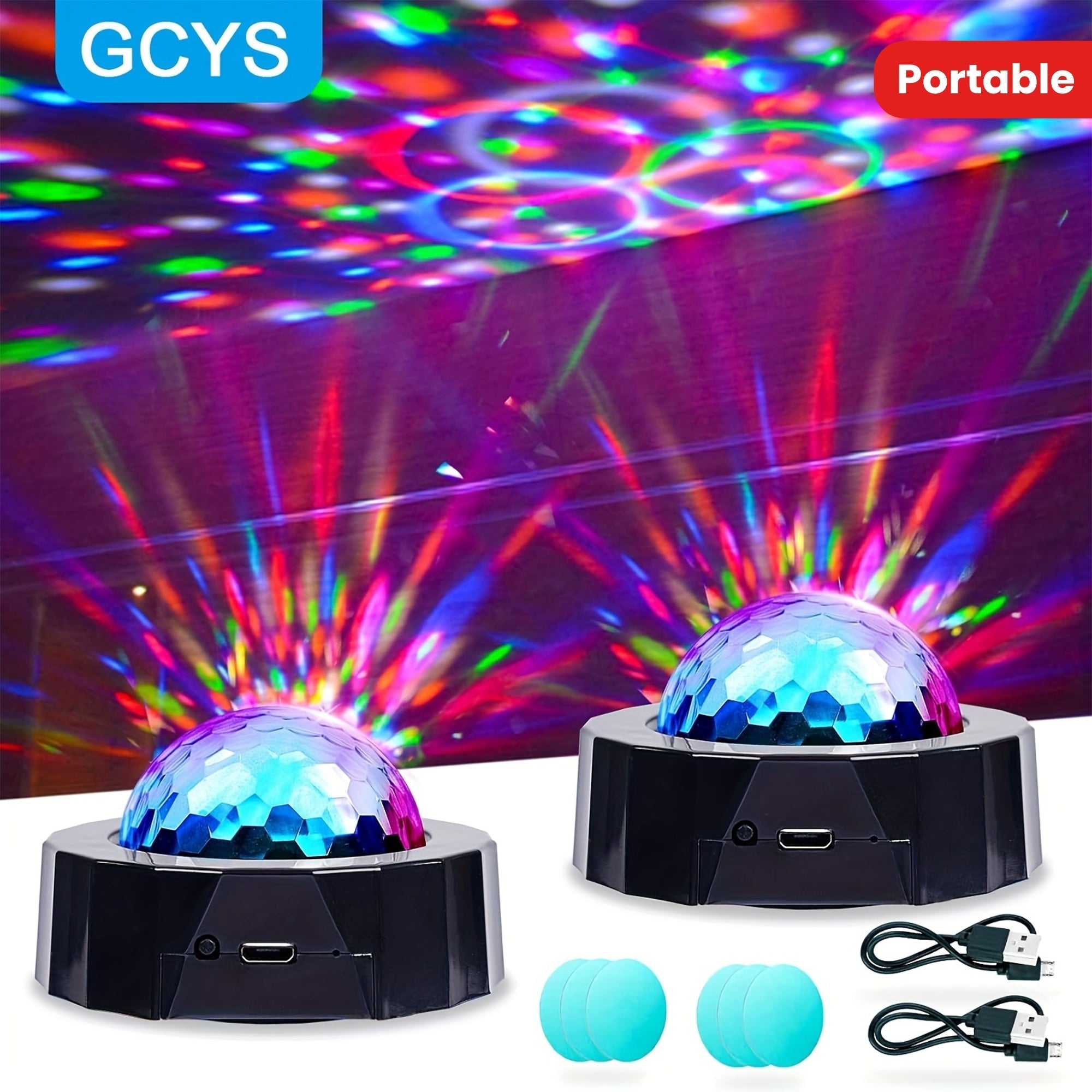 Mini bola de discoteca GCYS con iluminación LED de escenario con USB recargable, luces de fiesta portátiles multicolores para decoración, DJ, cumpleaños, bar, Navidad sin láser - Aspecto sin terminar, batería de polímero de litio