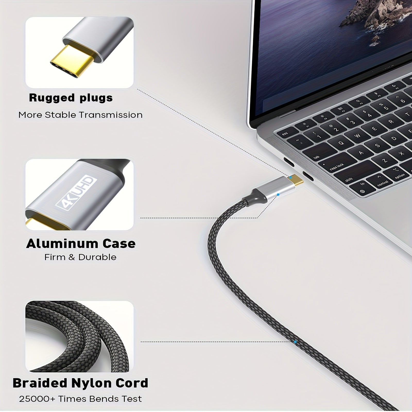 Cable USB C a HDTV de 6 pies | Cordón USB 3.1 Tipo-C de Alta Velocidad 4K Compatible con Thunderbolt 3/4 para MacBook Pro/Air, Galaxy S8 a S23, iPhone 15/16, iPad Pro, iMac