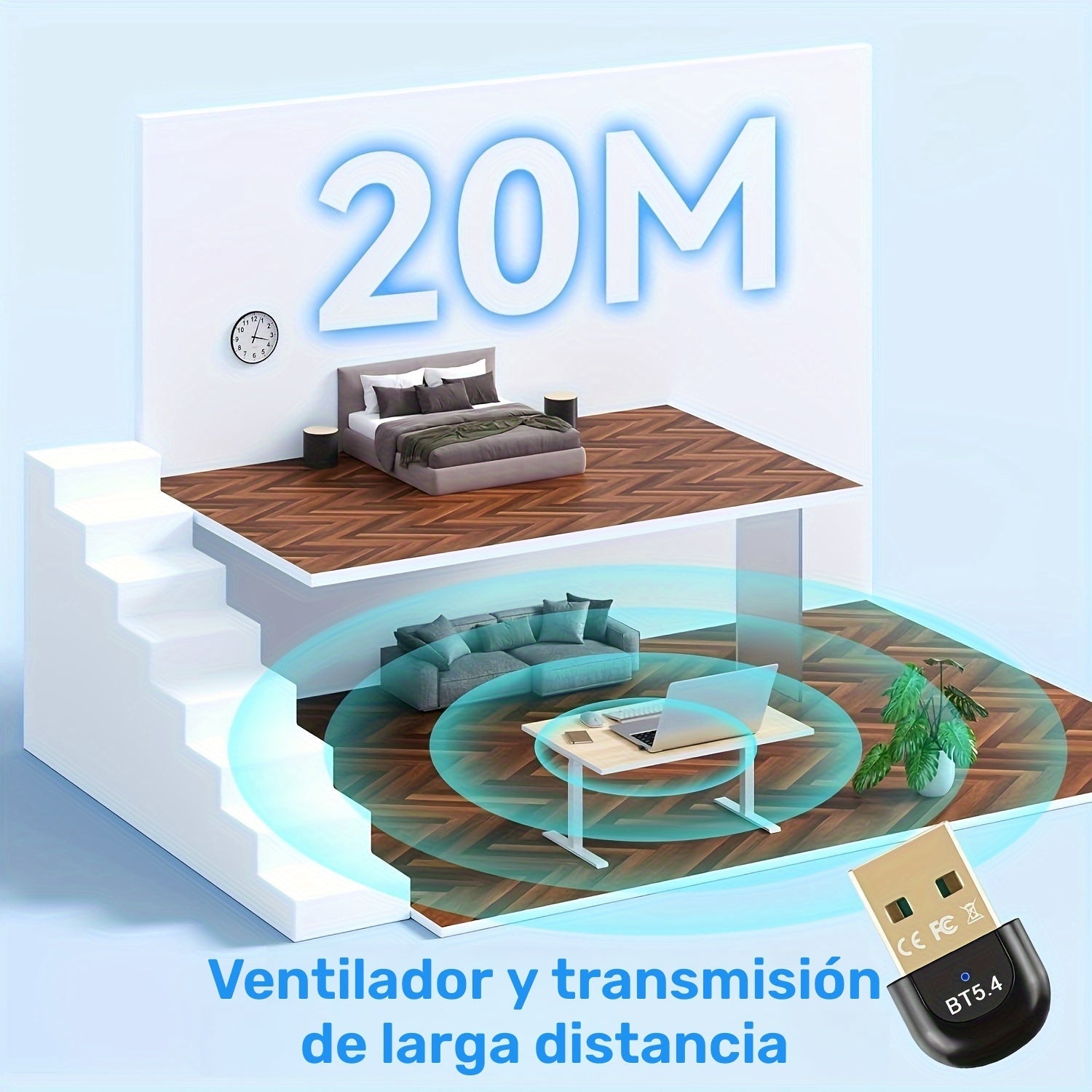 Adaptador sin varillas 5.4 BT, Receptor sin varillas USB, Compatible con Windows 11/10/8.1 Plug & Play Mini Receptor y Transmisor sin varillas 5.4+EDR, Compatible Retrocompatible Automáticamente con 5.3/5.1/5.0/4.2/4.1/4.0 y Otras Versiones para Auricula