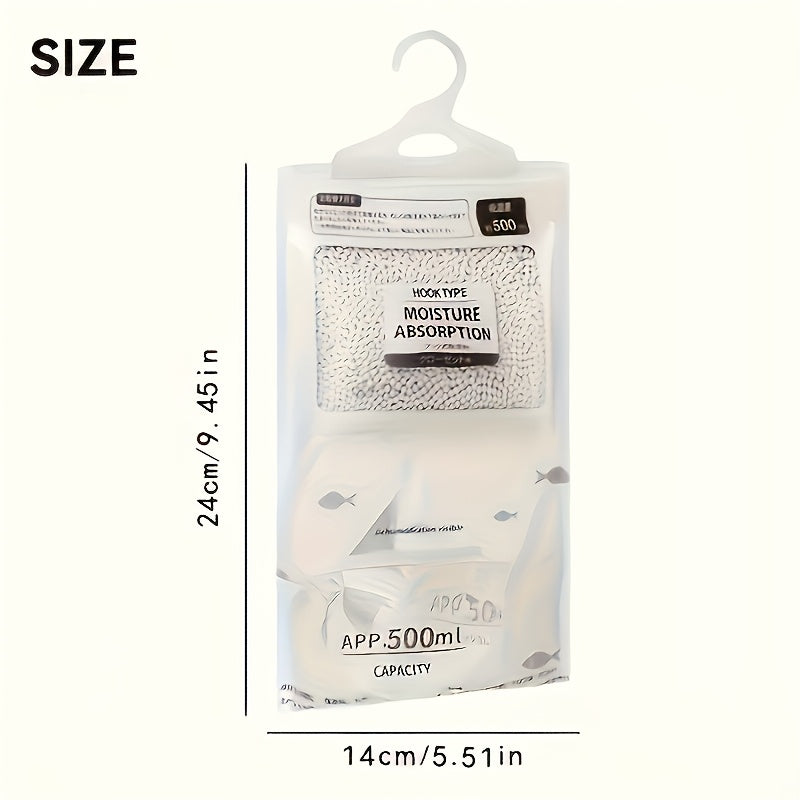 5-Unidad Paquete Grande Bolsas de Absorción de Humedad de 500ml para Ropa - Sin Electricidad, Sin Requerimiento de Energía, Alta Capacidad para Armario y Deshumidificación en el Hogar, Blanco con Acentos Azules, Absorción de Humedad|Diseño Transparente|V