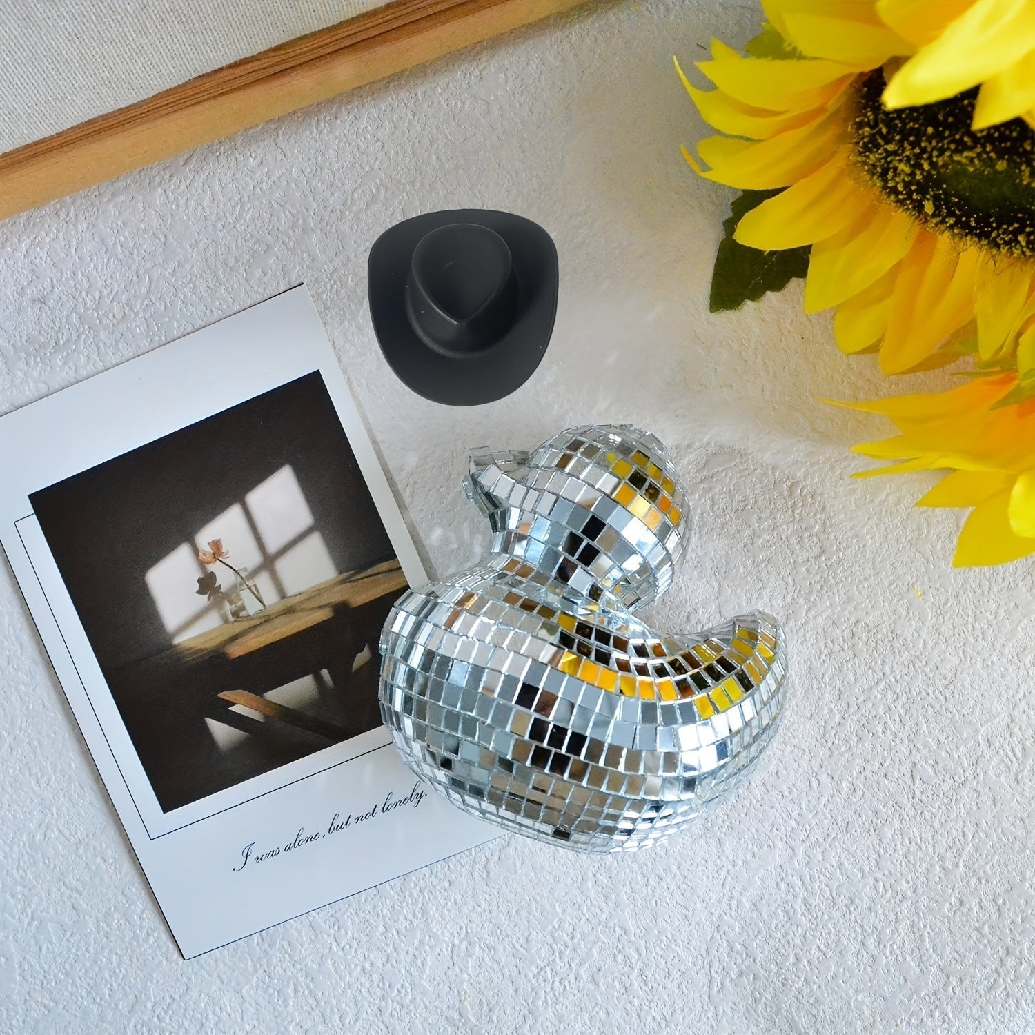Pato con espejo de disco y sombrero de copa negro - Adorno de vidrio reflectante para fiestas, decoración del hogar y cafeterías, no necesita energía, decoración de disco reflectante | Pato decorativo | Superficie reflectante, decoraciones de bolas de di